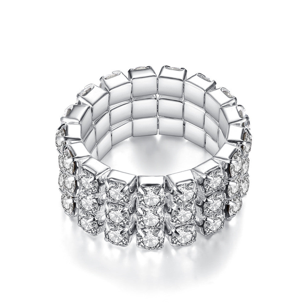 Rhinestone Crystal Stretch Ring 3 Rows - STREET SMART LEGACY CLOTHING