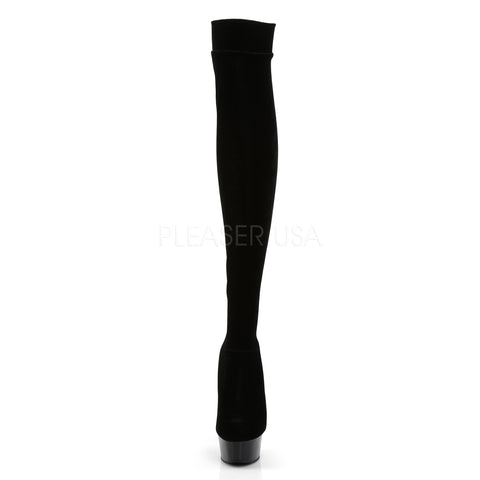 Delight 3002 Stretch Velvet Thigh High Boot Black - STREET SMART LEGACY CLOTHING
