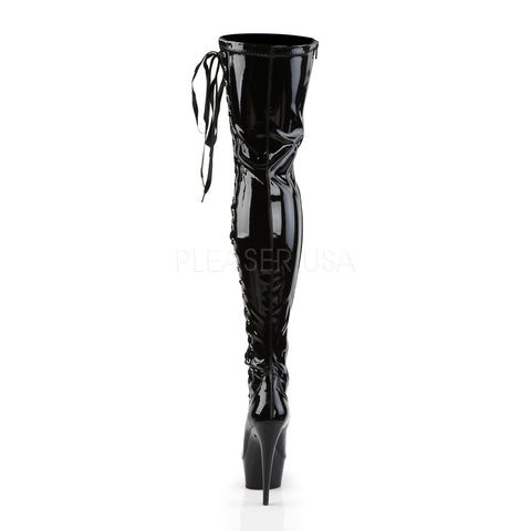 Delight 3050 PVC Ribbon Lace Thigh High Boot Black - STREET SMART LEGACY CLOTHING