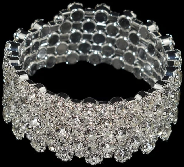 Silver Plated Rhinestone Bracelet 5 Row