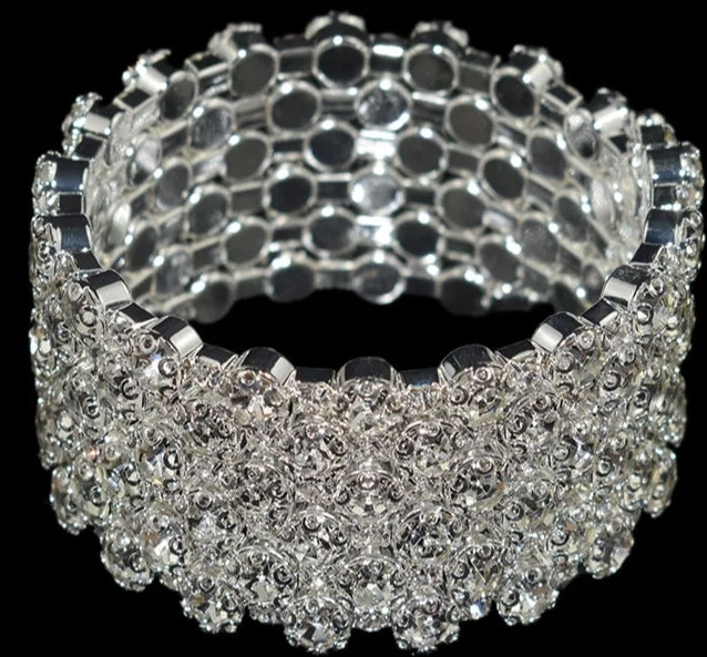 Silver Plated Rhinestone Bracelet 6 Row
