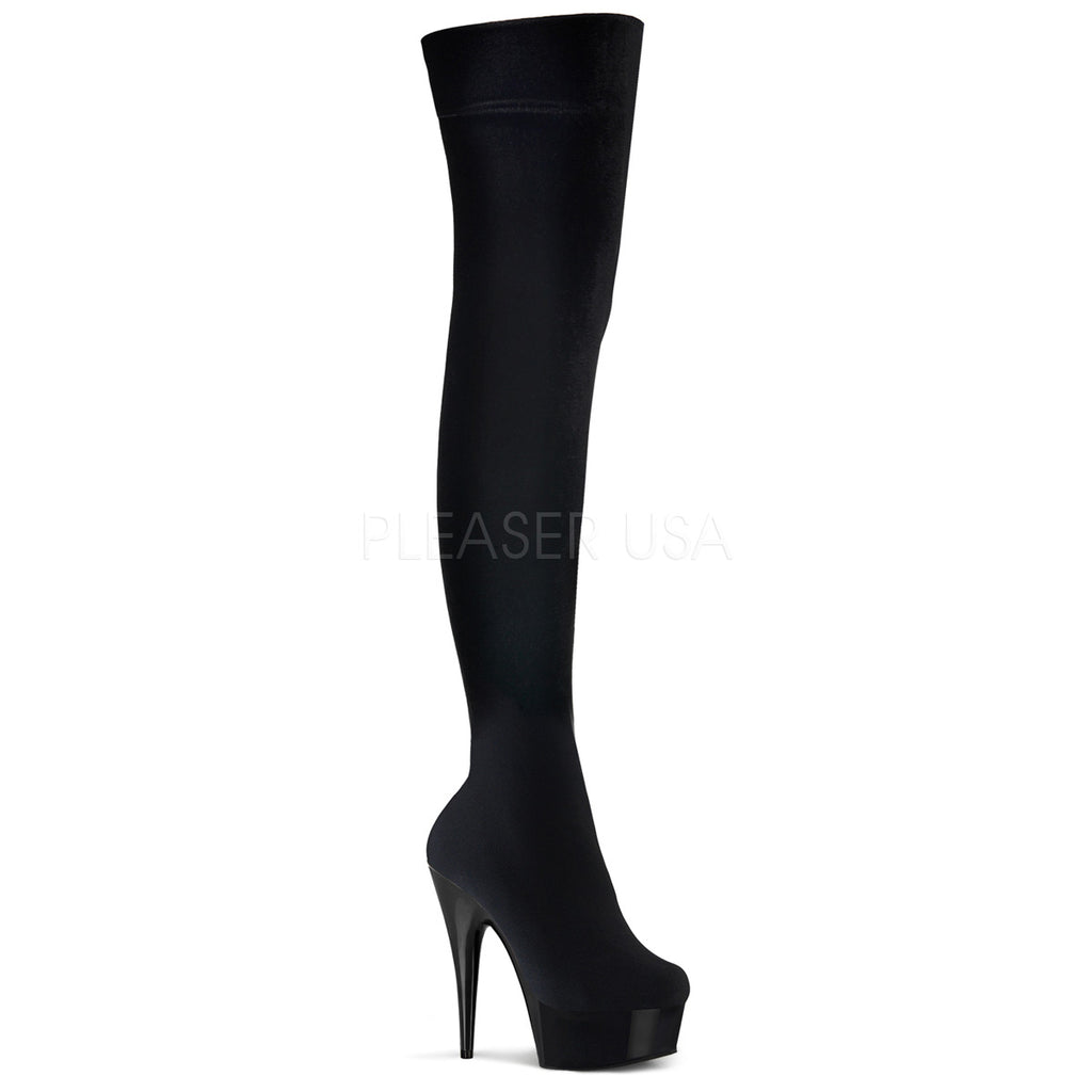 Delight 3002 Stretch Velvet Thigh High Boot Black - STREET SMART LEGACY CLOTHING