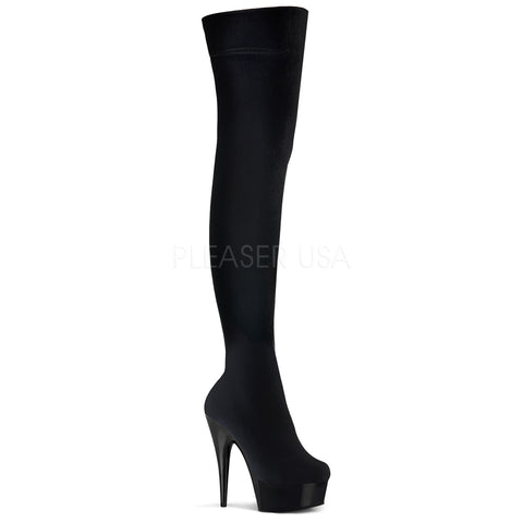 Delight 3002 Stretch Velvet Thigh High Boot Black - STREET SMART LEGACY CLOTHING