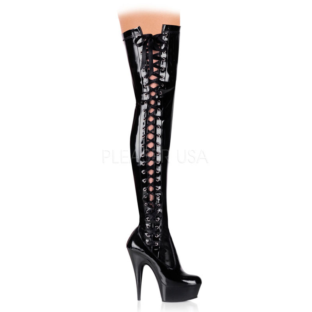 Delight 3050 PVC Ribbon Lace Thigh High Boot Black - STREET SMART LEGACY CLOTHING