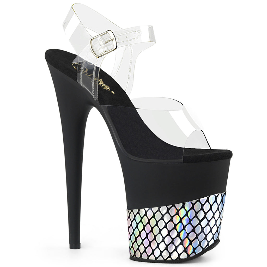 Flamingo 808HFN Black Silver Hologram 8 Inch Ankle Strap Platform Heels