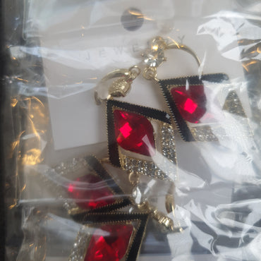 Red Diamond Drop Earrings