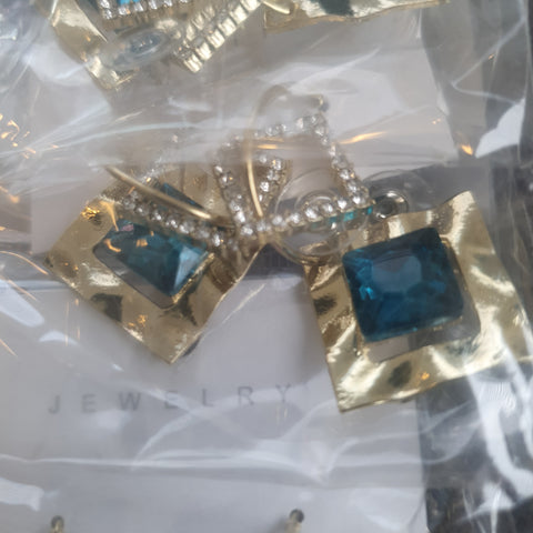 Blue square drop earrings