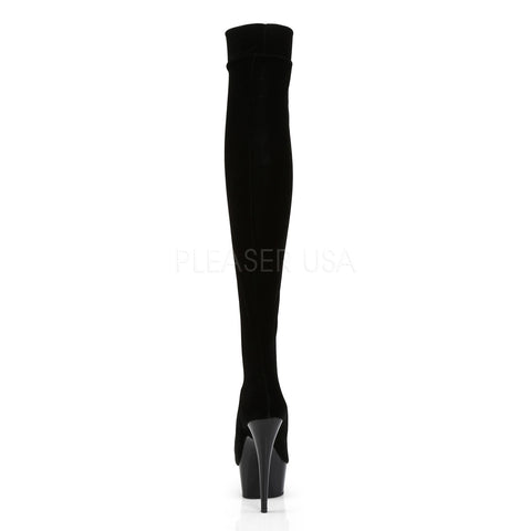Delight 3002 Stretch Velvet Thigh High Boot Black - STREET SMART LEGACY CLOTHING