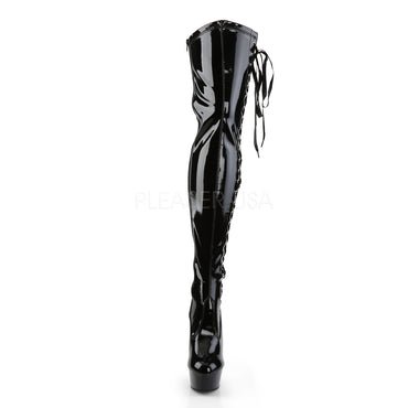 Delight 3050 PVC Ribbon Lace Thigh High Boot Black - STREET SMART LEGACY CLOTHING